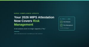 2026 MIPS attestation checklist showing risk analysis and risk management, both required under 45 CFR 164.308(a)(1)
